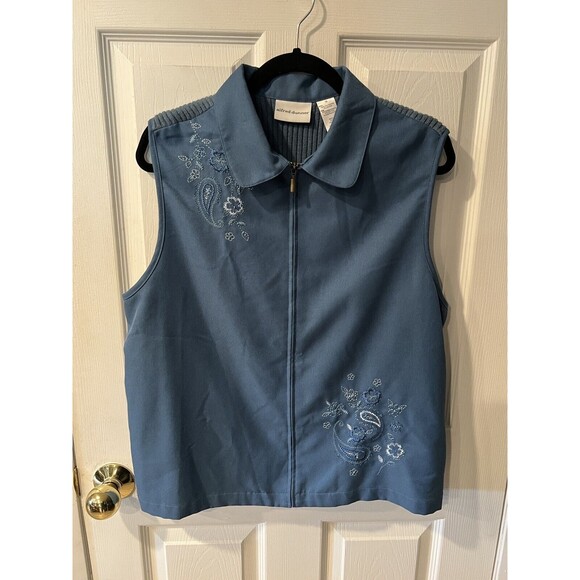 Alfred Dunner Vest Womens Sz 16 Zip Up Floral Embroidered grannycore casual boho - Picture 8 of 8